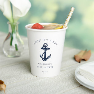 Nautical Anchor Navy Blue Coastal Boy Baby Shower Paper Cups