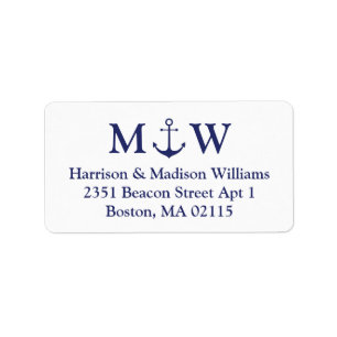 Nautical anchor navy blue couple monogram initials label