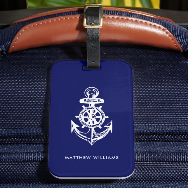 Nautical Anchor Navy Blue Custom Luggage Tag (Front Insitu 2)