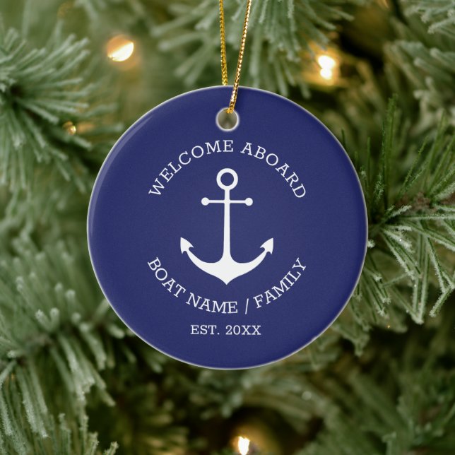Nautical Anchor navy blue custom Welcome Aboard Ceramic Tree Decoration (Tree)
