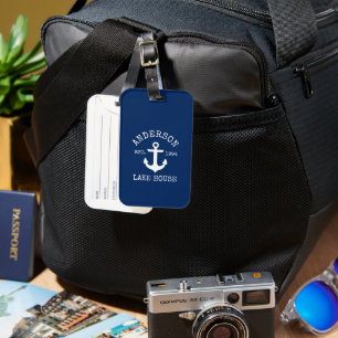 Nautical Anchor Navy Blue Family Lake House Luggage Tag