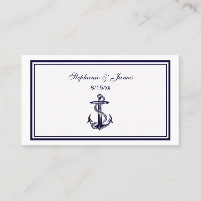 Nautical Anchor Navy Blue Framed 2 Escort Cards (Front)