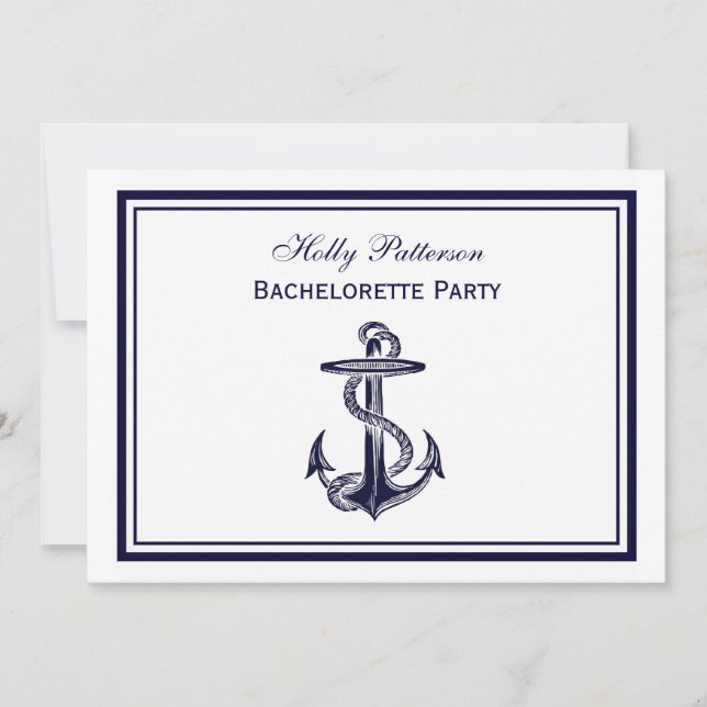 Nautical Anchor Navy Blue Framed 2H Bachelorette Invitation (Front)