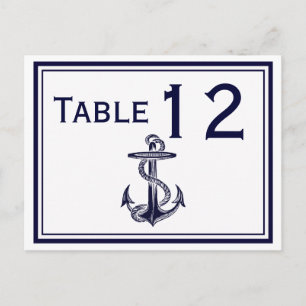 Nautical Anchor Navy Blue Framed 2H Table Number Postcard