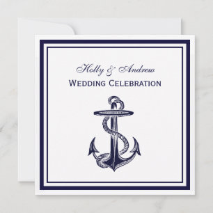 Nautical Anchor Navy Blue Framed 2SQ Wedding Invitation