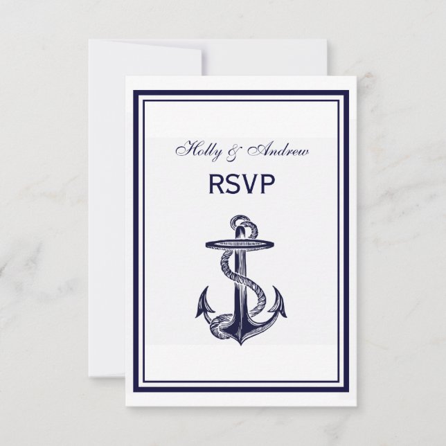 Nautical Anchor Navy Blue Framed 2V RSVP (Front)