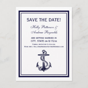 Nautical Anchor Navy Blue Framed 2V Save the Date Announcement Postcard