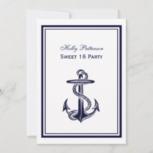 Nautical Anchor Navy Blue Framed 2V Sweet 16 Invitation