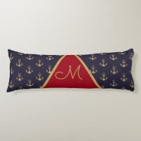 Nautical Anchor Navy Blue Gold Red Monogram