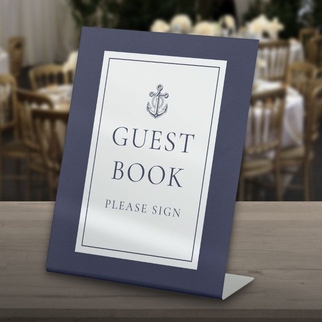 Nautical Anchor Navy Blue Guest Book Pedestal Sign (Nautical Anchor Navy Blue Guest Book Pedestal Sign)