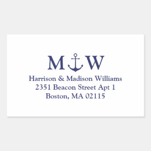 Nautical anchor navy blue monogram wedding rectangular sticker
