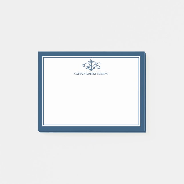 Nautical Anchor Navy Blue Personalized Post-it Notes (Front)