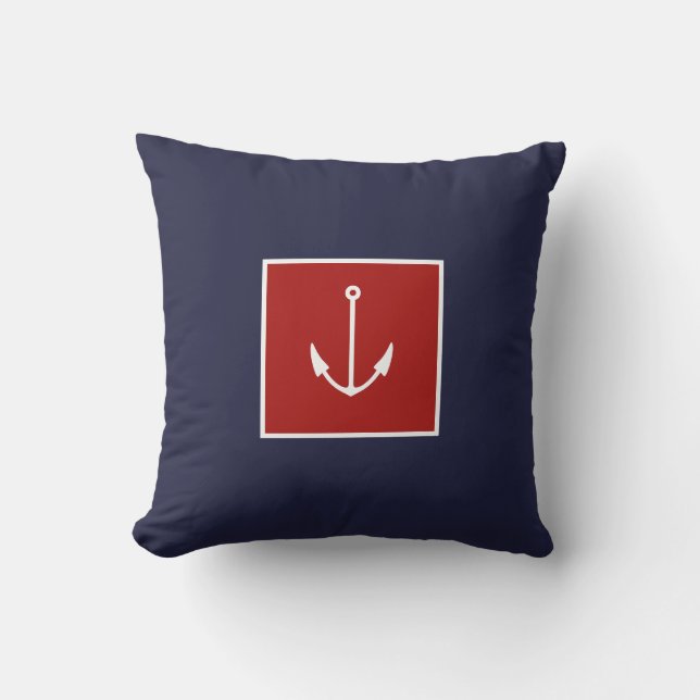 Nautical Anchor Navy Blue Red Throw Pillow (Front)