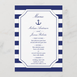 Nautical Anchor Navy Blue Stripe Wedding Menu