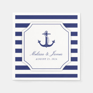 Nautical Anchor Navy Blue Stripe Wedding Napkin