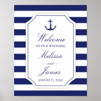 Nautical Anchor Navy Blue Stripe Wedding