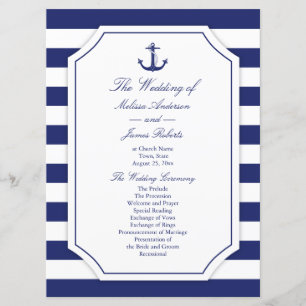 Nautical Anchor Navy Blue Stripe Wedding Program Programme