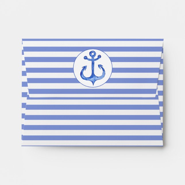 Nautical Anchor | Navy Blue Striped Envelopes (Back (Top Flap))
