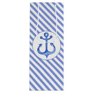 Nautical Anchor - Navy Blue Striped Gift Bag