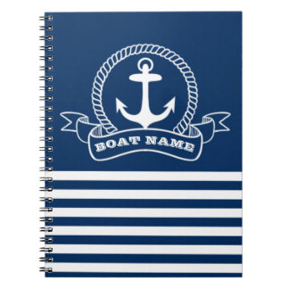 Nautical Anchor Navy Blue Striped Notebook