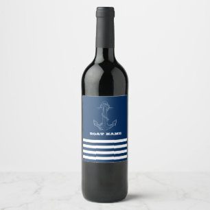 Nautical Anchor Navy Blue Striped  Sailor Wine Label