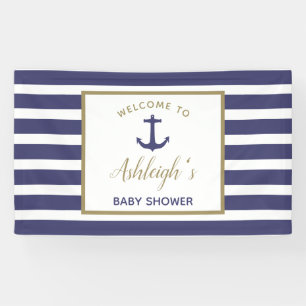 Nautical Anchor Navy Blue Stripes Boy Baby Shower Banner