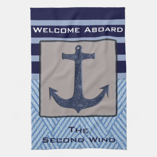 Nautical Anchor & Navy Blue Stripes Tea Towel
