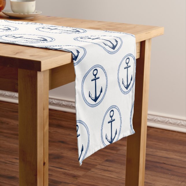 Nautical Anchor Navy Blue Table Runner (In Situ)