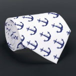 Nautical Anchor Navy Blue Tie<br><div class="desc">This coastal inspired nautical anchor patterned tie will have you dressed in style whether it's for every day or a special occasion. This elegant design features a detailed navy blue anchor with rope on a white background.</div>