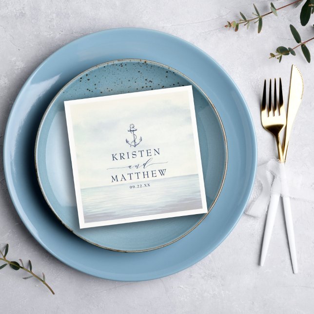 Nautical Anchor Navy Blue Watercolor Ocean Napkin (Creator Uploaded)