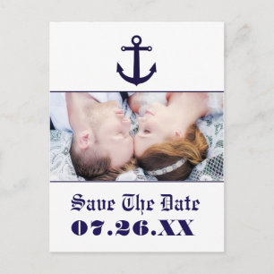 Nautical Anchor Navy Blue Wedding Photo Postcard