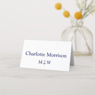Nautical anchor navy blue white custom Wedding Place Card