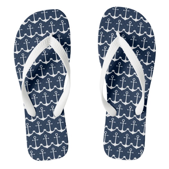 Nautical anchor navy blue white cute pattern jandals (Footbed)