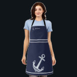 Nautical  anchor navy blue white monogram name  ap apron<br><div class="desc">Nautical anchor navy blue white monogram name Apron design by Sandy Closs</div>