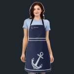 Nautical  anchor navy blue white monogram name  ap apron<br><div class="desc">Nautical anchor navy blue white monogram name Apron design by Sandy Closs</div>