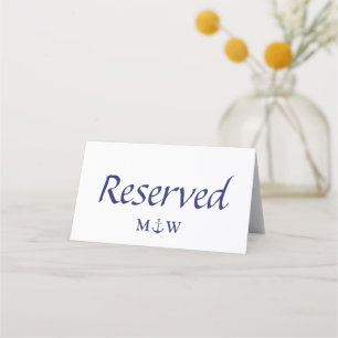 Nautical anchor navy blue white reserved Wedding Place Card