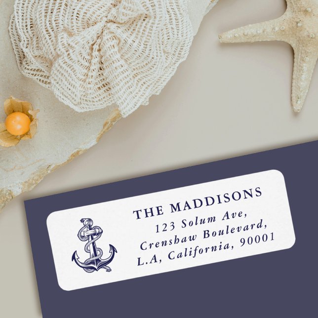 Nautical Anchor Navy Blue & White Return Address (Creator Uploaded)