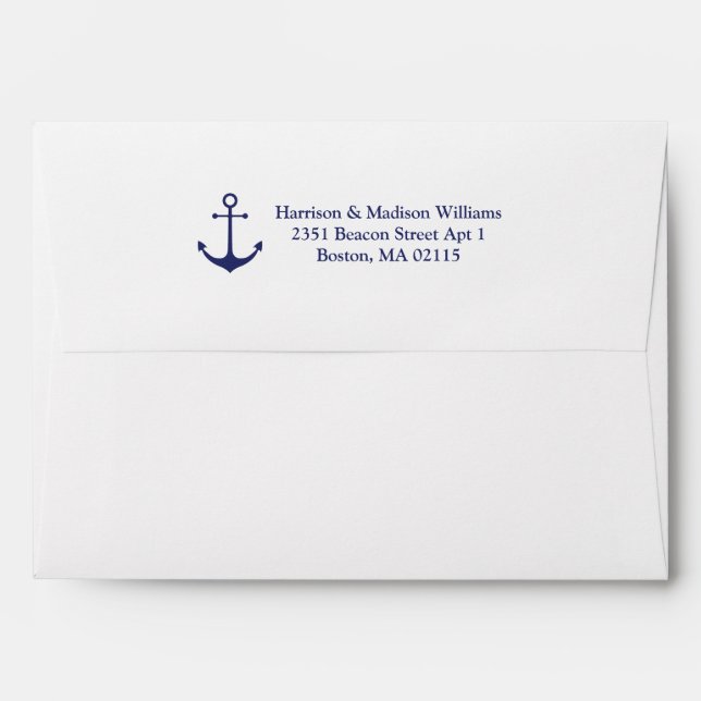 Nautical anchor navy blue white Return Address Envelope (Back (Top Flap))