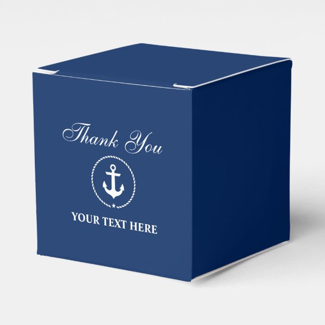 Nautical Anchor Navy Blue Your Text Thank You Favour Box (Front Side)