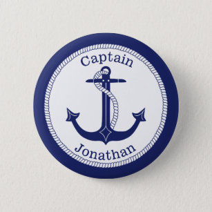 Nautical Anchor Navy Captain Personalised 6 Cm Round Badge