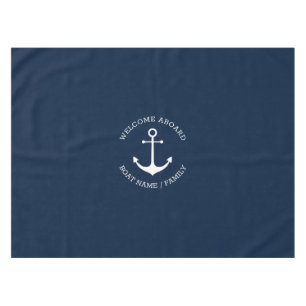 Nautical anchor navy Custom name Welcome Aboard Tablecloth