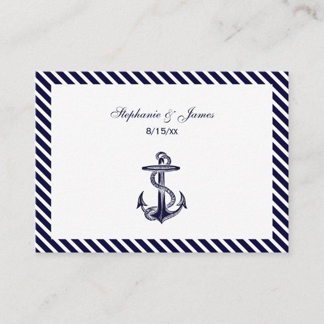 Nautical Anchor Navy Diag Stripe 2 Escort Cards #2 (Front)