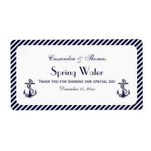 Nautical Anchor Navy Diag Stripe 2 H Water Bottle