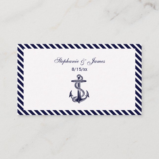 Nautical Anchor Navy Diag Stripe 2 Place Cards (Front)