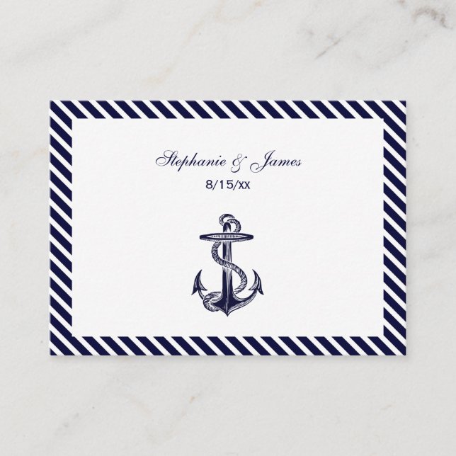 Nautical Anchor Navy Diag Stripe 2 Place Cards #2 (Front)