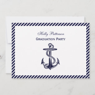 Nautical Anchor Navy Diag Stripe 2H Graduation Invitation