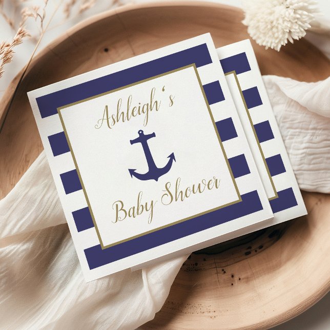 Nautical Anchor Navy Gold Boy Baby Shower Napkin (Creator Uploaded)