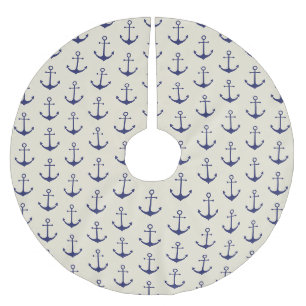 Nautical anchor navy off white pattern Christmas Brushed Polyester Tree Skirt