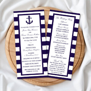 Nautical Anchor Navy Stripe Wedding Program Rack Card