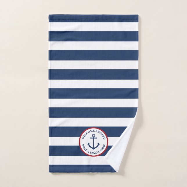 Nautical anchor navy  striped hand towel (Hand Towel)